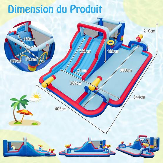 COSTWAY Château Gonflable Tropical Avec Souffleur 680 W Toboggan Long Aquatique Grande Pataugeoire Decorations De Singes Palmiers COSTWAY Château Gonflable Tropical Avec Souffleur 680 W Toboggan Long Aquatique Grande Pataugeoire Decorations De Singes Palmiers