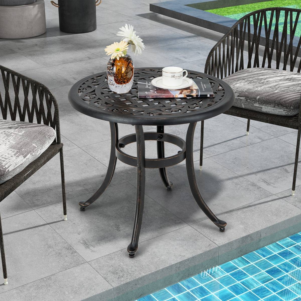 Table d'Extérieure Table Basse de Jardin en Fonte d'Aluminium Repose-pieds Réglables Ronde - Image 2