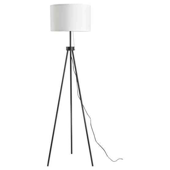Lampadaire avec abat-jour en polyester et coton, lampe sur pied avec douille E27 pour salon, chambre, blanc, ampoule non incluse. - Image 1