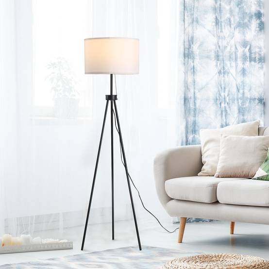 Lampadaire avec abat-jour en polyester et coton, lampe sur pied avec douille E27 pour salon, chambre, blanc, ampoule non incluse. - Image 3