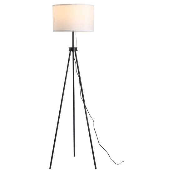 Lampadaire avec abat-jour en polyester et coton, lampe sur pied avec douille E27 pour salon, chambre, blanc, ampoule non incluse. - Image 2