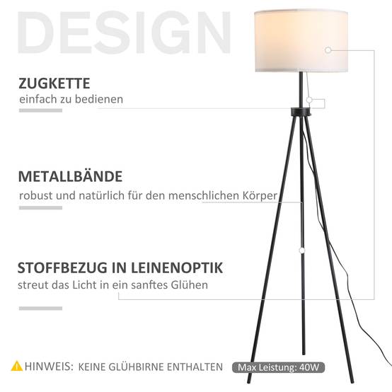 Lampadaire avec abat-jour en polyester et coton, lampe sur pied avec douille E27 pour salon, chambre, blanc, ampoule non incluse. - Image 7