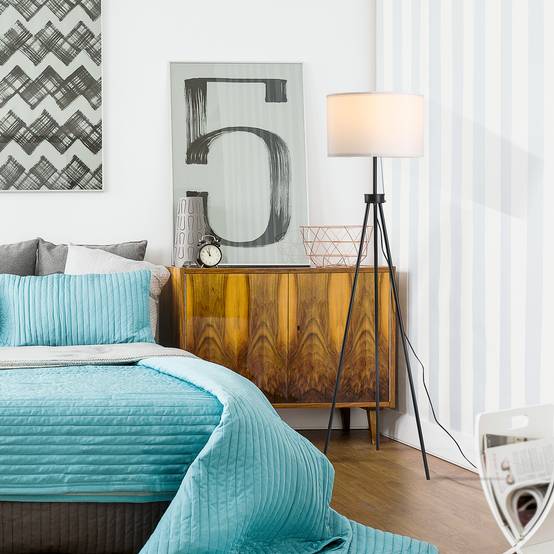 Lampadaire avec abat-jour en polyester et coton, lampe sur pied avec douille E27 pour salon, chambre, blanc, ampoule non incluse. - Image 4