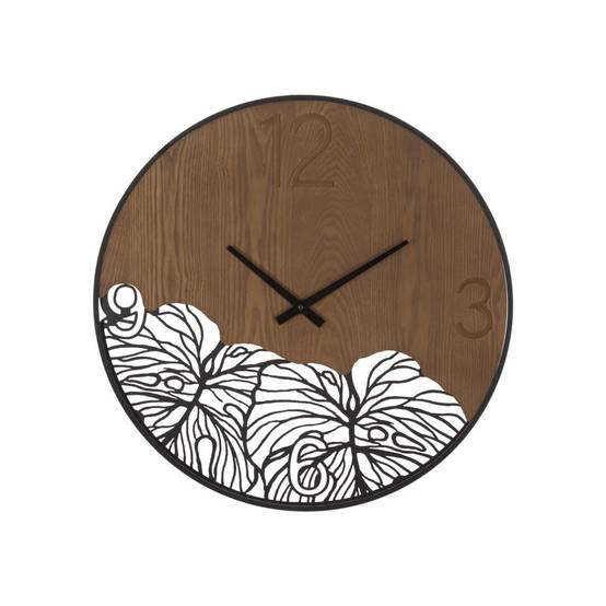 Horloge Murale Design "Leaf" 60cm Marron & Noir - Image 1