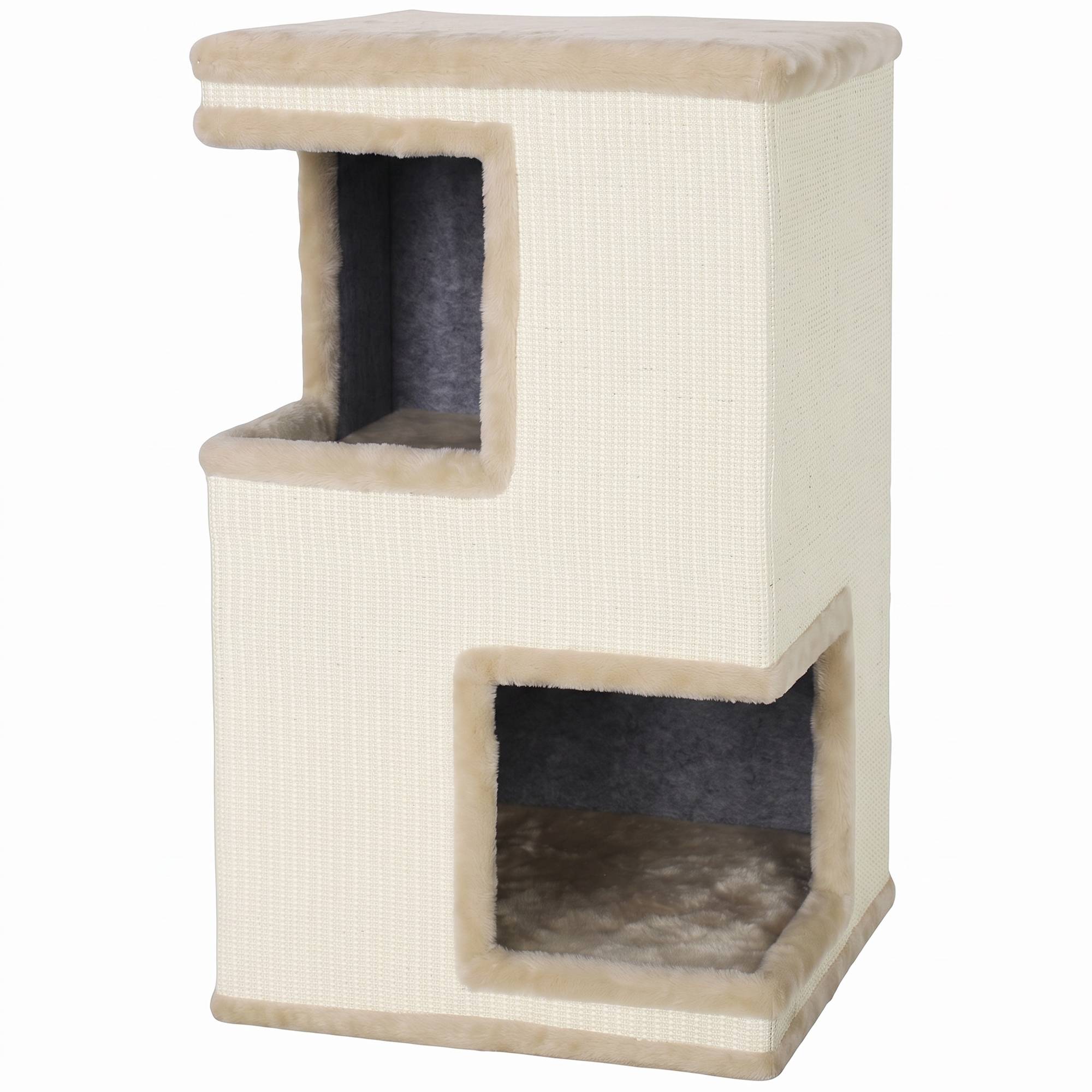 Sans Marque - Bac à litière à 3 niveaux pour chat d'intérieur, niche semi-fermée avec surfaces à griffer tout autour, 2 niches pour chats - Image 2