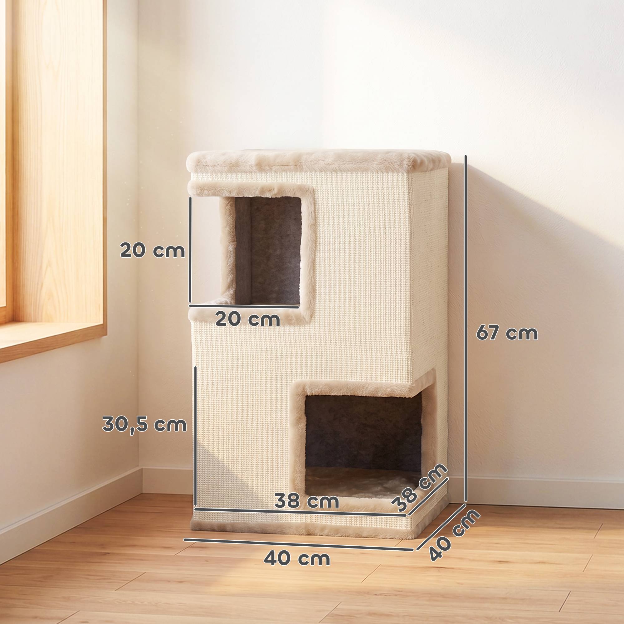 Sans Marque - Bac à litière à 3 niveaux pour chat d'intérieur, niche semi-fermée avec surfaces à griffer tout autour, 2 niches pour chats - Image 5