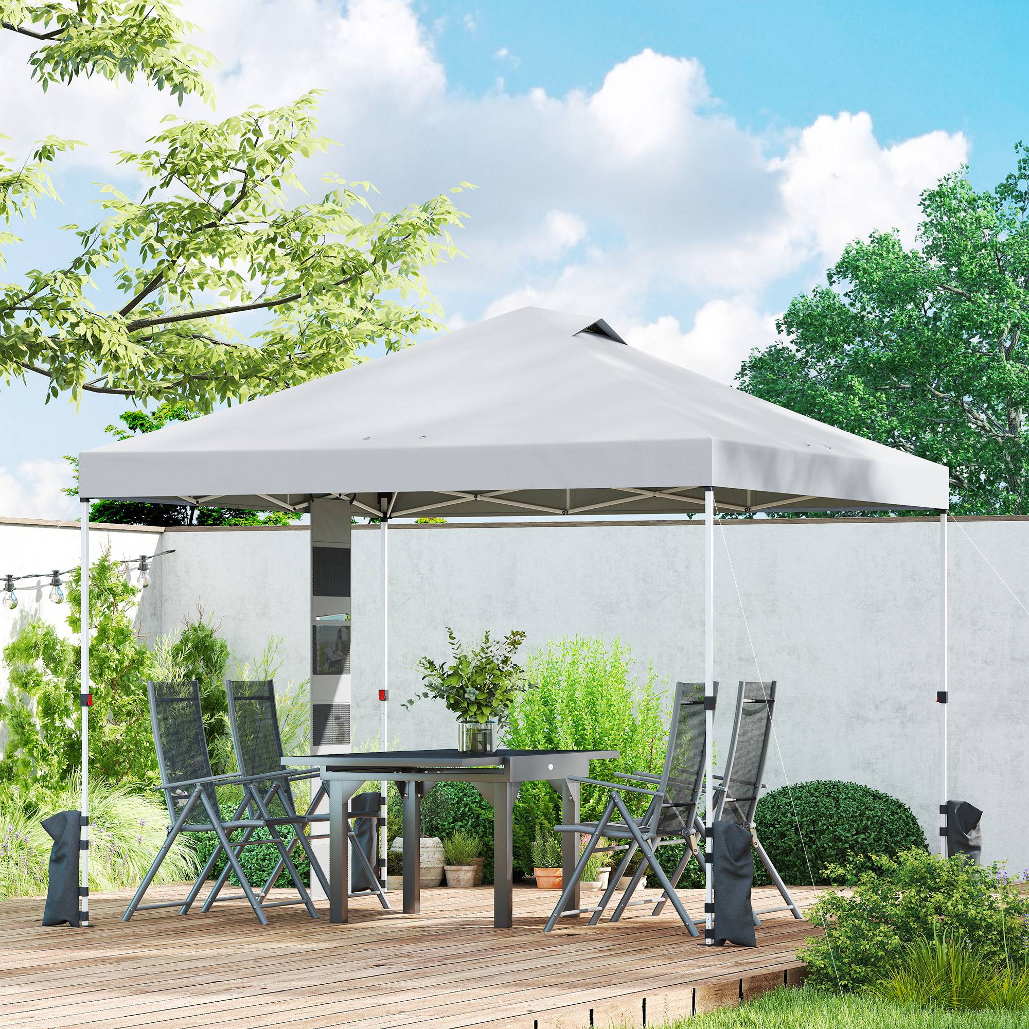 Tonnelle pliante 3x3 m avec poches de rangement et sacs de lestage, en métal et tissu Oxford, blanche - Image 4