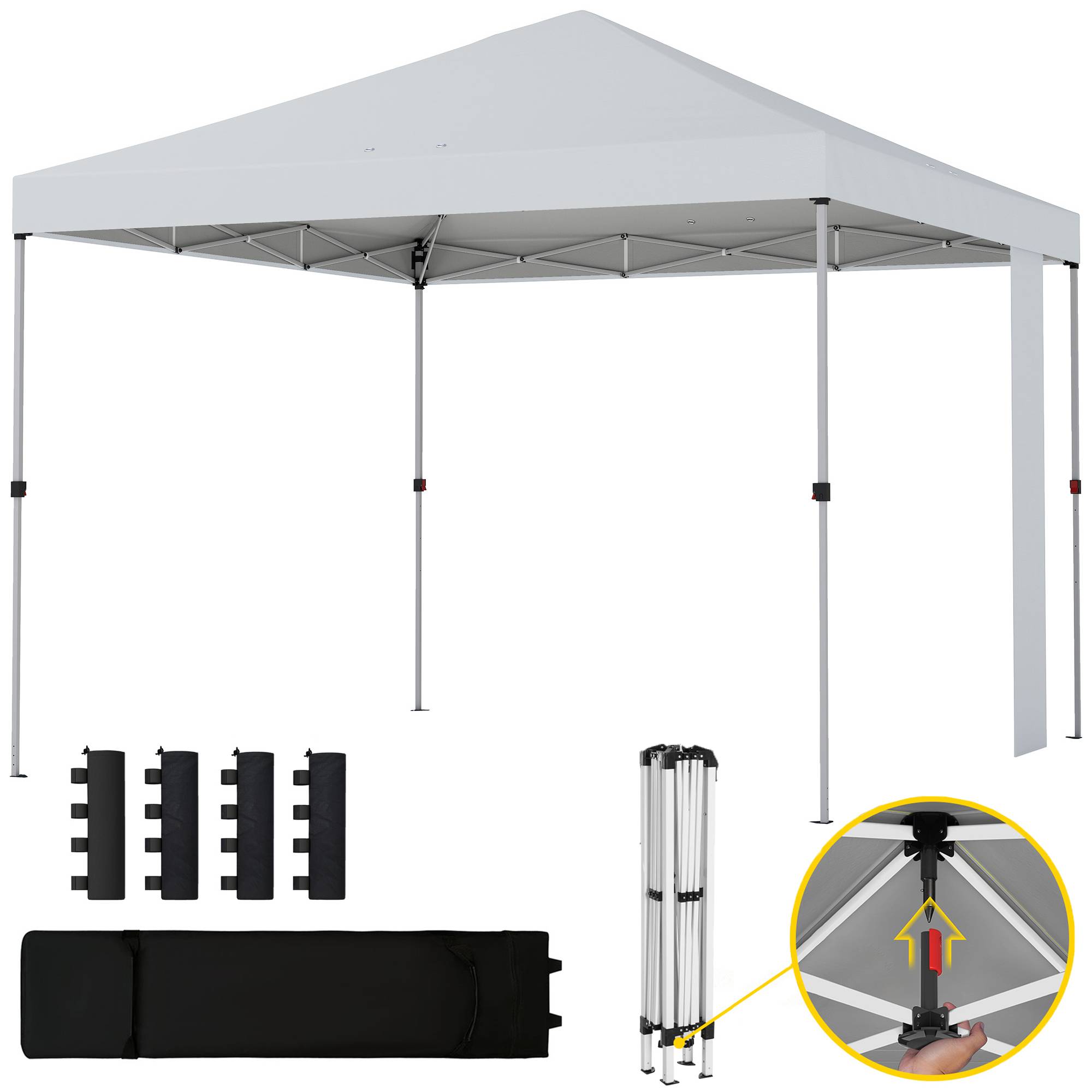 Tonnelle pliante 3x3 m avec poches de rangement et sacs de lestage, en métal et tissu Oxford, blanche - Image 2