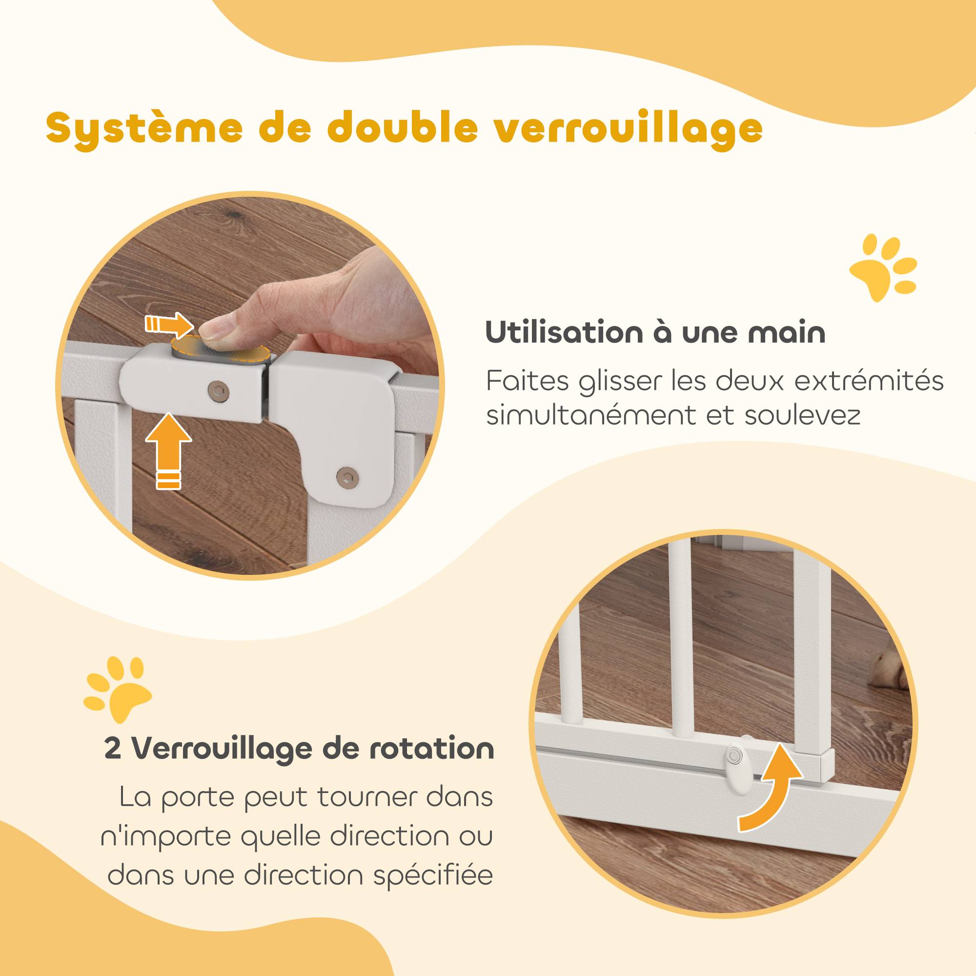 Barrière de sécurité extensible en acier pour chien porte double sens 145x76cm blanc - ComfortXL Outdoor Living - Image 7