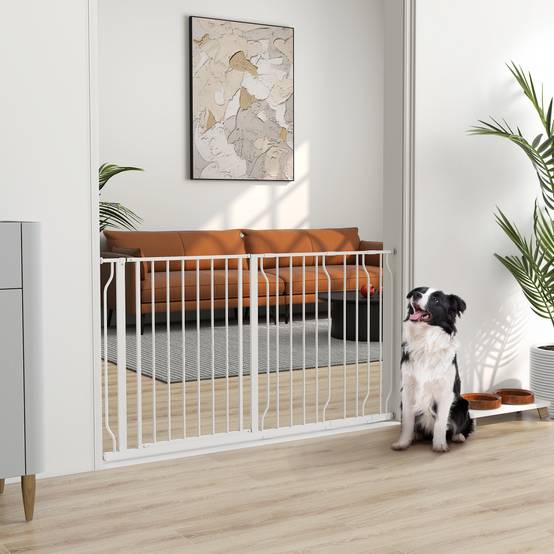 Barrière de sécurité extensible en acier pour chien porte double sens 145x76cm blanc - ComfortXL Outdoor Living - Image 3