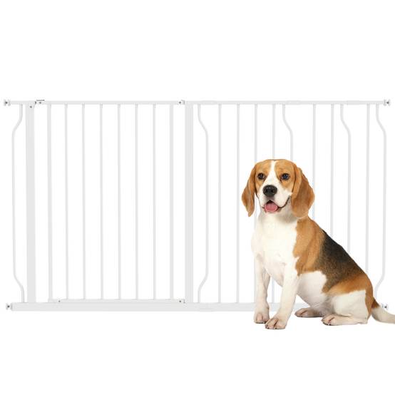 Barrière de sécurité extensible en acier pour chien porte double sens 145x76cm blanc - ComfortXL Outdoor Living - Image 1