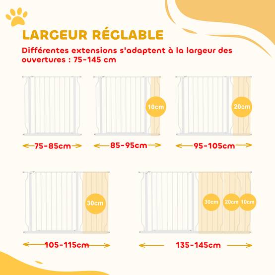 Barrière de sécurité extensible en acier pour chien porte double sens 145x76cm blanc - ComfortXL Outdoor Living - Image 6