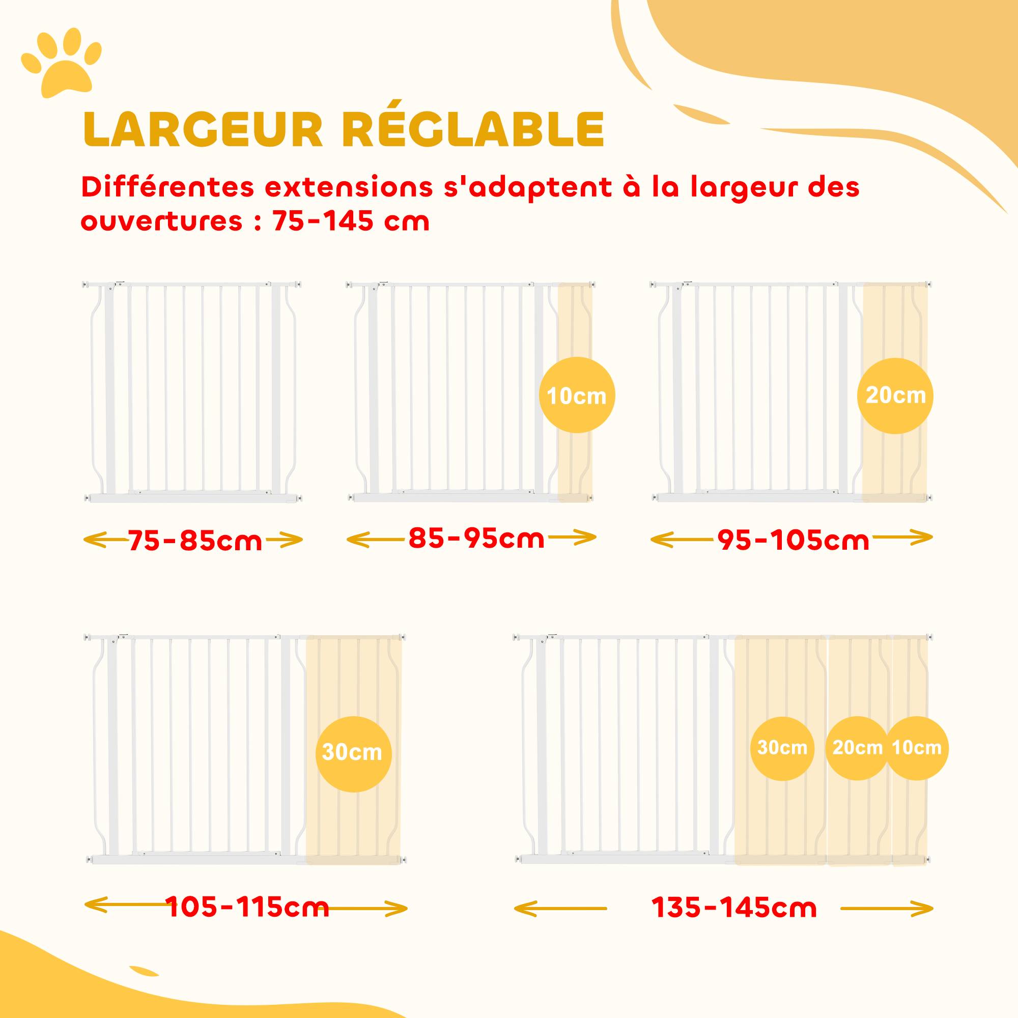 Barrière de sécurité extensible en acier pour chien porte double sens 145x76cm blanc - ComfortXL Outdoor Living - Image 6