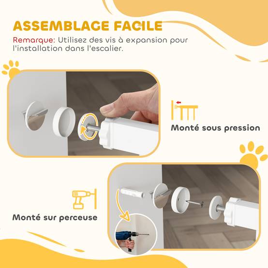 Barrière de sécurité extensible en acier pour chien porte double sens 145x76cm blanc - ComfortXL Outdoor Living - Image 8