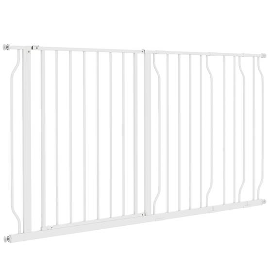 Barrière de sécurité extensible en acier pour chien porte double sens 145x76cm blanc - ComfortXL Outdoor Living - Image 2