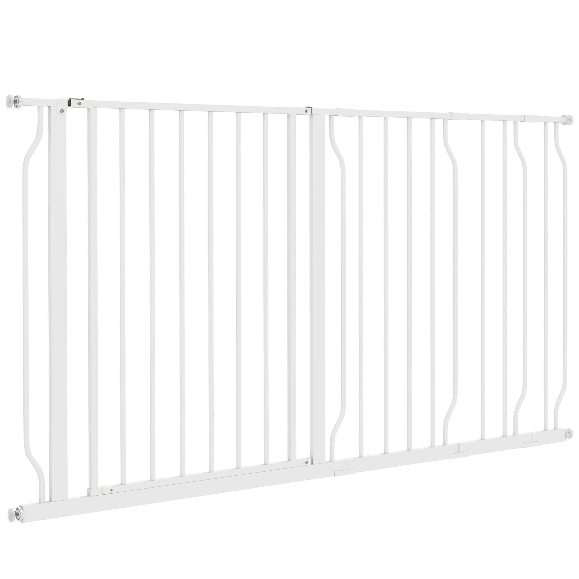Barrière de sécurité extensible en acier pour chien porte double sens 145x76cm blanc - ComfortXL Outdoor Living - Image 2