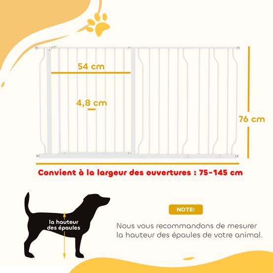 Barrière de sécurité extensible en acier pour chien porte double sens 145x76cm blanc - ComfortXL Outdoor Living - Image 5