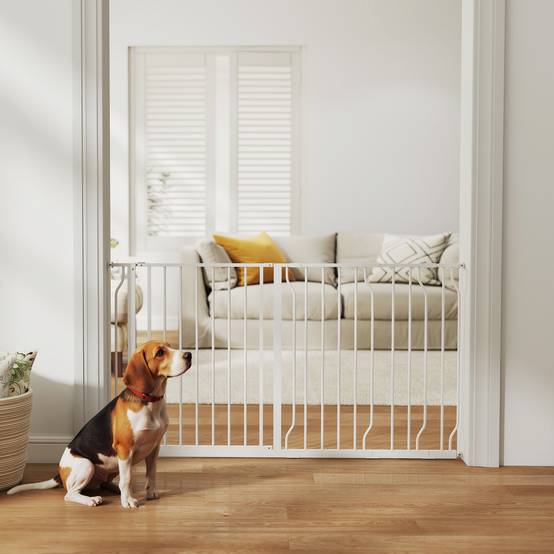 Barrière de sécurité extensible en acier pour chien porte double sens 145x76cm blanc - ComfortXL Outdoor Living - Image 4