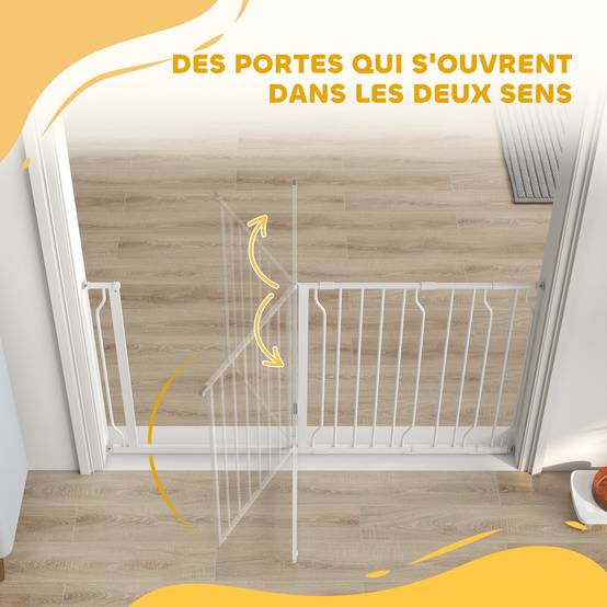 Barrière de sécurité extensible en acier pour chien porte double sens 145x76cm blanc - ComfortXL Outdoor Living - Image 10