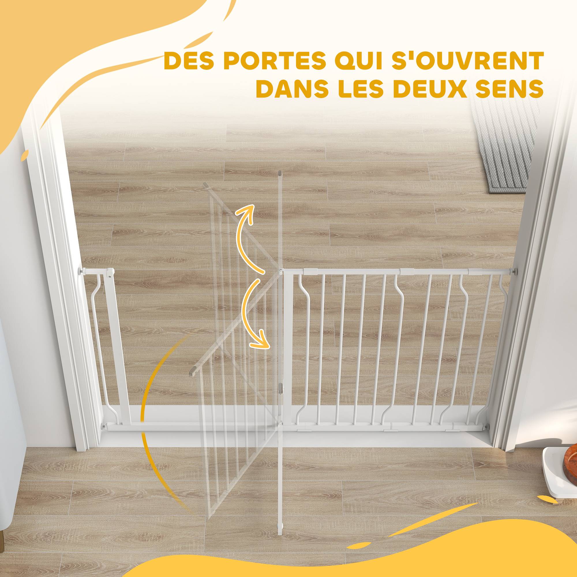 Barrière de sécurité extensible en acier pour chien porte double sens 145x76cm blanc - ComfortXL Outdoor Living - Image 10