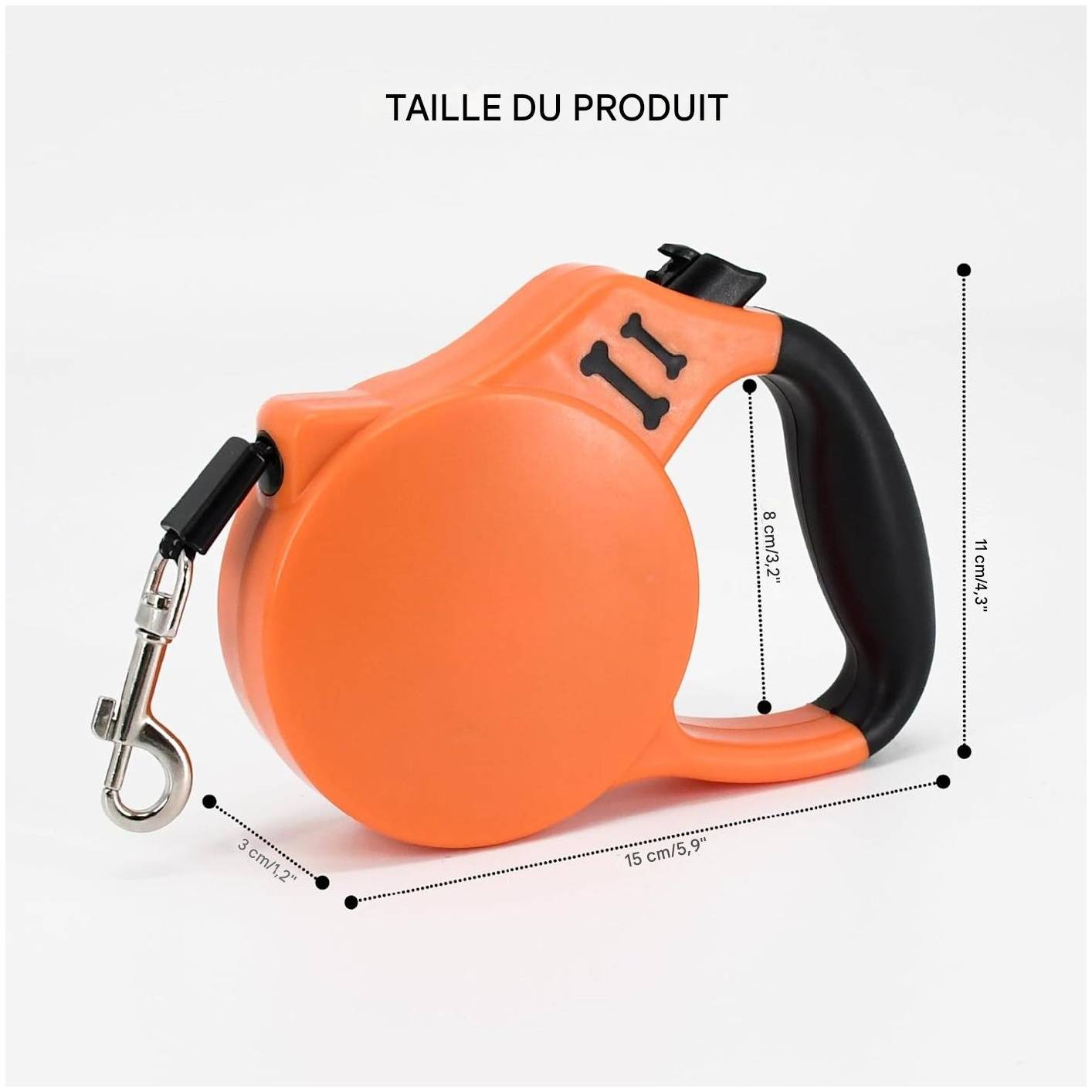 Lytech - Laisse extensible robuste pour chien 5 mètres orange sécurisée - Lytech - Image 3