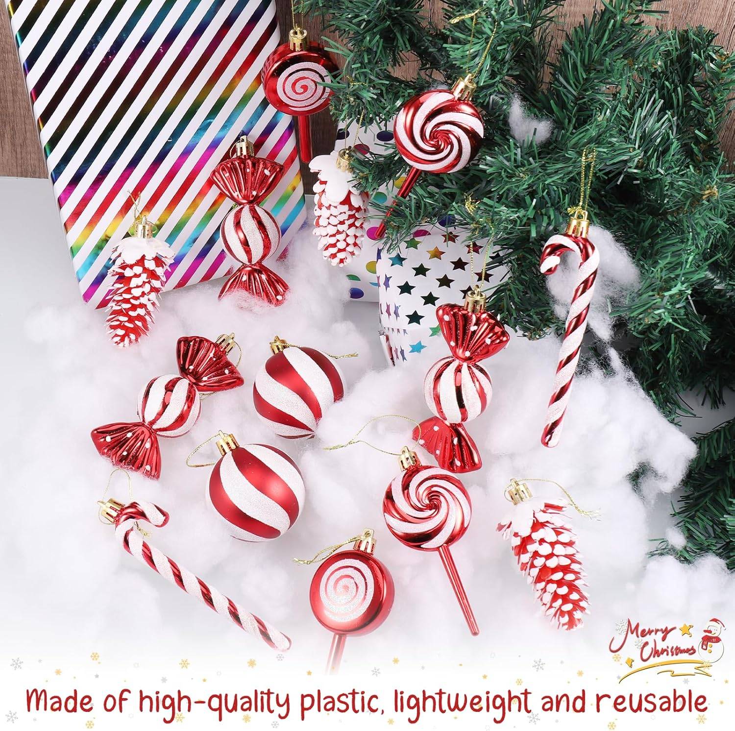 15 pièces de boules de Noël, décorations d'arbre de Noël, cannes de bonbon, pommes de pin, sucettes, bonbons, pendentifs, décorations d'arbre de Noël - Image 5