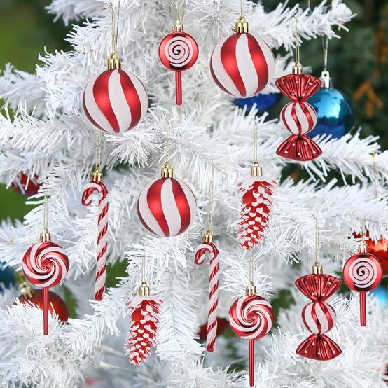 15 pièces de boules de Noël, décorations d'arbre de Noël, cannes de bonbon, pommes de pin, sucettes, bonbons, pendentifs, décorations d'arbre de Noël - Image 6