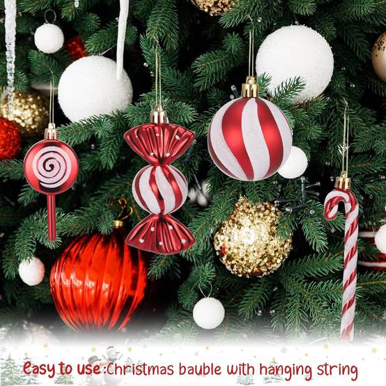 15 pièces de boules de Noël, décorations d'arbre de Noël, cannes de bonbon, pommes de pin, sucettes, bonbons, pendentifs, décorations d'arbre de Noël - Image 2