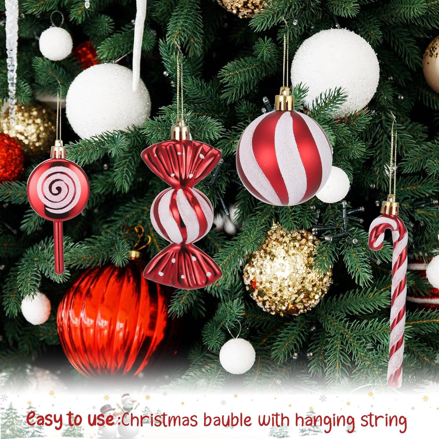 15 pièces de boules de Noël, décorations d'arbre de Noël, cannes de bonbon, pommes de pin, sucettes, bonbons, pendentifs, décorations d'arbre de Noël - Image 2