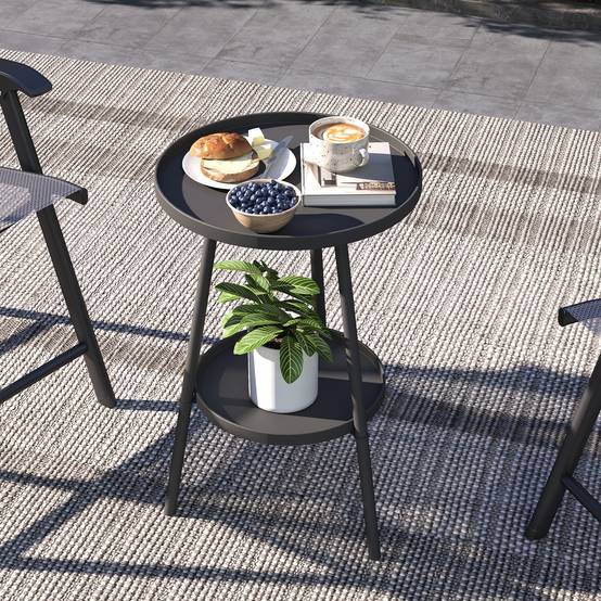 Table noire 2 niveaux rebords surélevés Ø32x51cm intérieur extérieur - Image 4