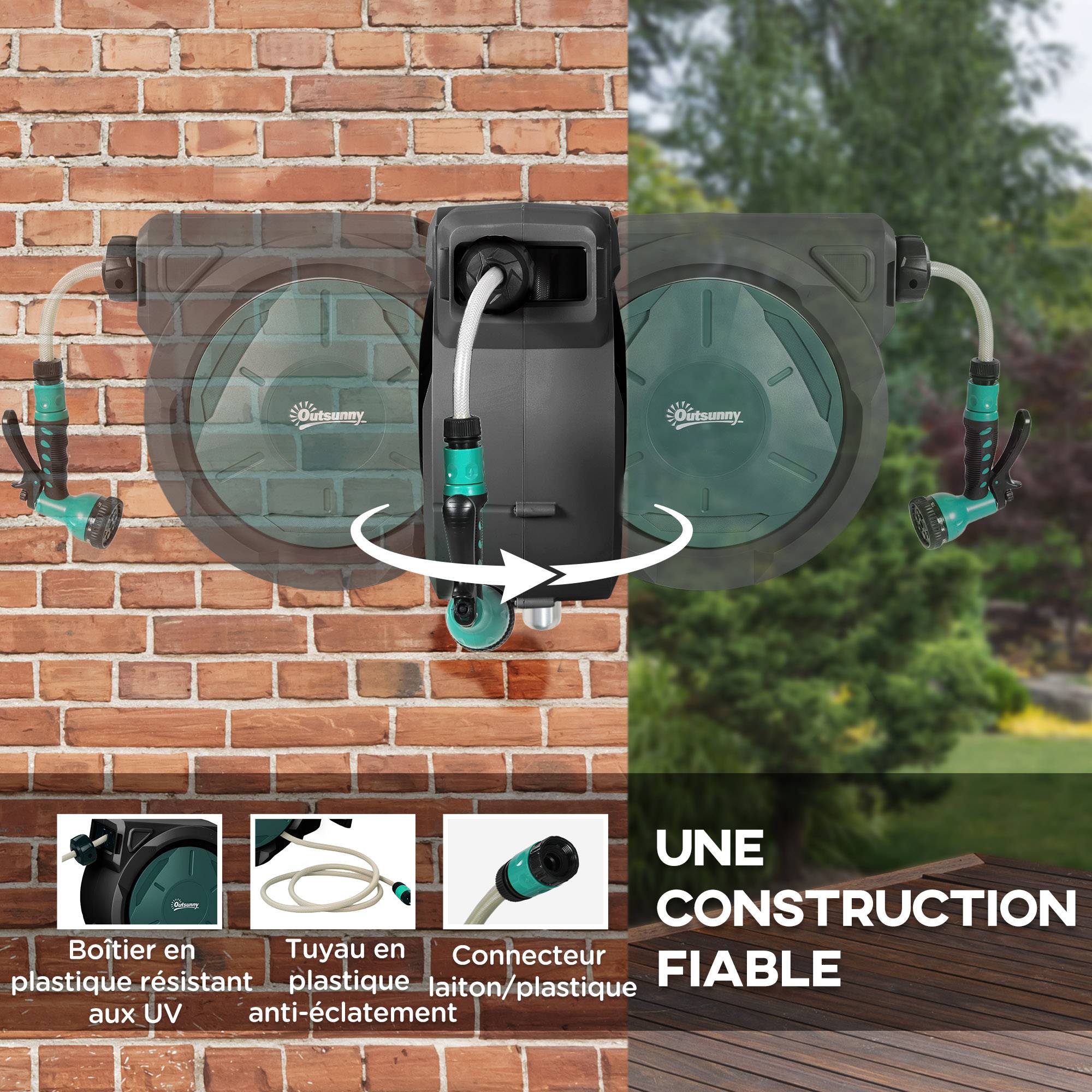ComfortXL - Enrouleur tuyau d’arrosage mural PP 30+2 m vert Ø 15 mm rebobinage auto 180° - ComfortXL Outdoor Living - Image 6