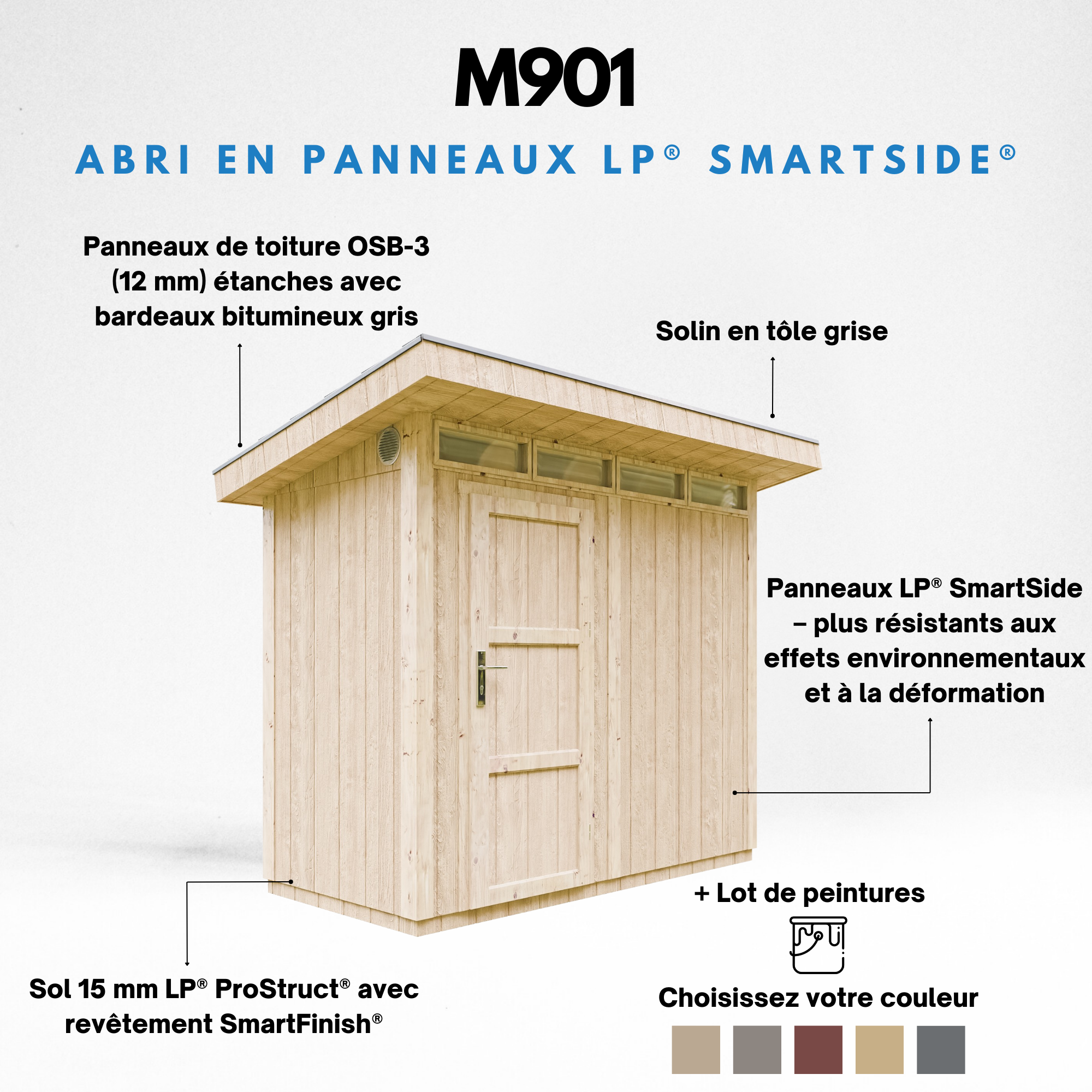 Timbela - Abri de Jardin Qualité Premium 3m² / L161xL294cm - Kit tout compris avec sol, tuiles bitumineuses, set de peinture - Timbela M901 - Image 9