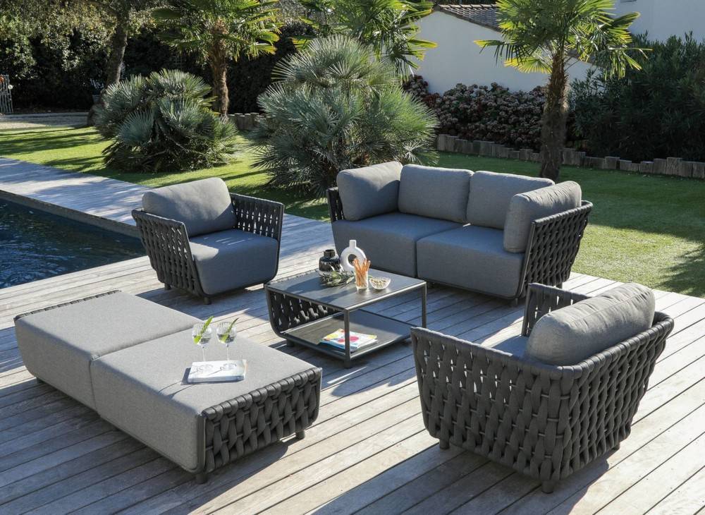 Proloisirs - Fauteuil de détente Hug alu/tresse sangle rubber avec coussin - anthracite PROLOISIRS - Image 2