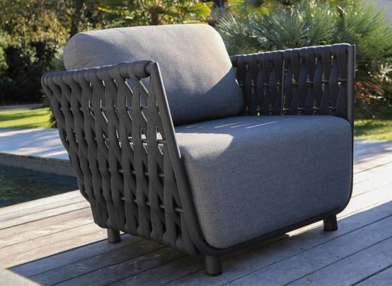 Proloisirs - Fauteuil de détente Hug alu/tresse sangle rubber avec coussin - anthracite PROLOISIRS - Image 3