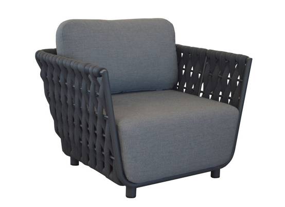 Proloisirs - Fauteuil de détente Hug alu/tresse sangle rubber avec coussin - anthracite PROLOISIRS - Image 1