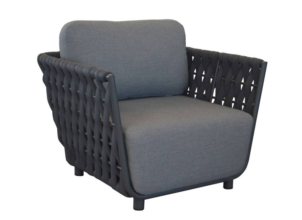 Proloisirs - Fauteuil de détente Hug alu/tresse sangle rubber avec coussin - anthracite PROLOISIRS - Image 1