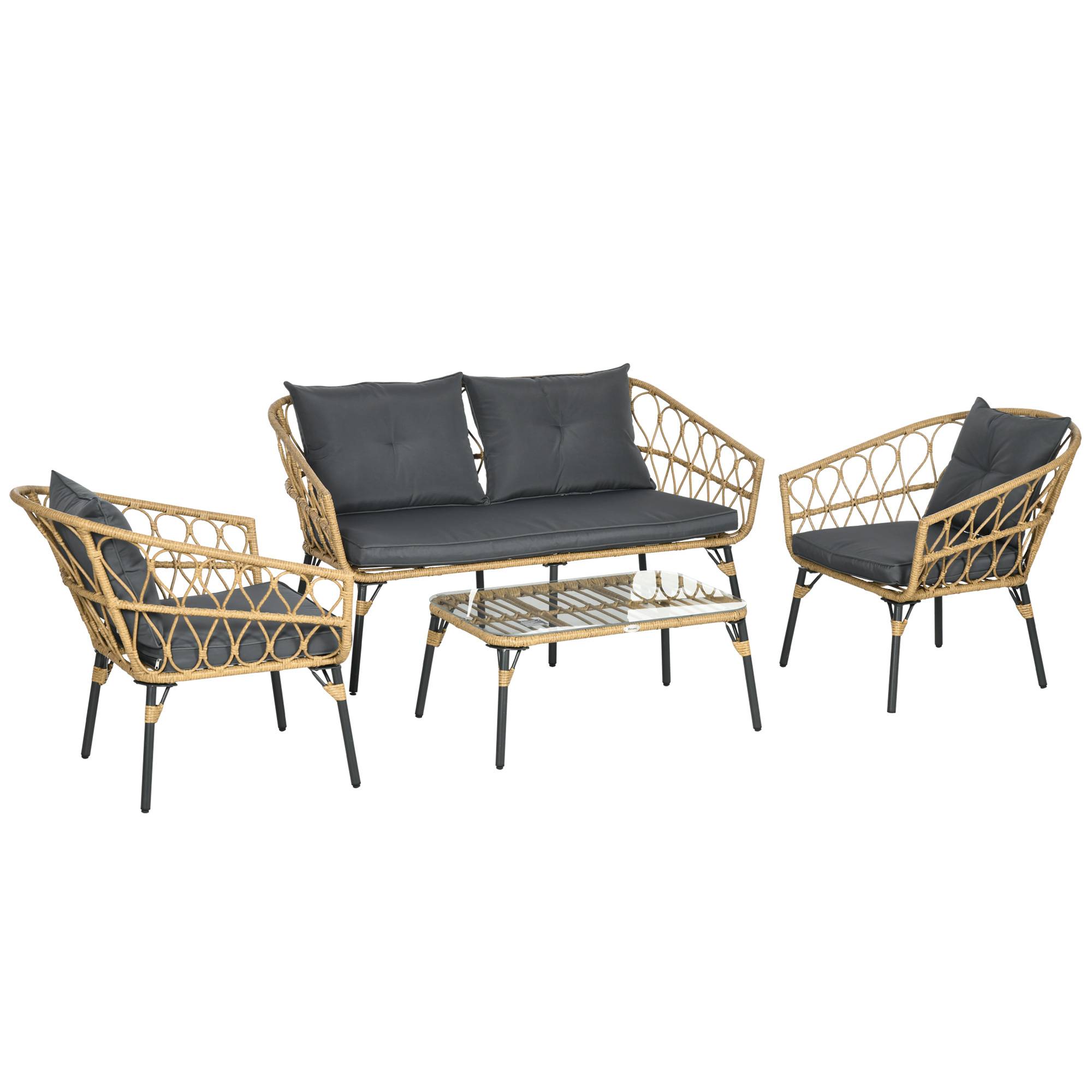 Outsunny - Salon de jardin 4 places 4 pièces style colonial table basse coussins gris inclus résine tressée aspect rotin - Outsunny - Image 1