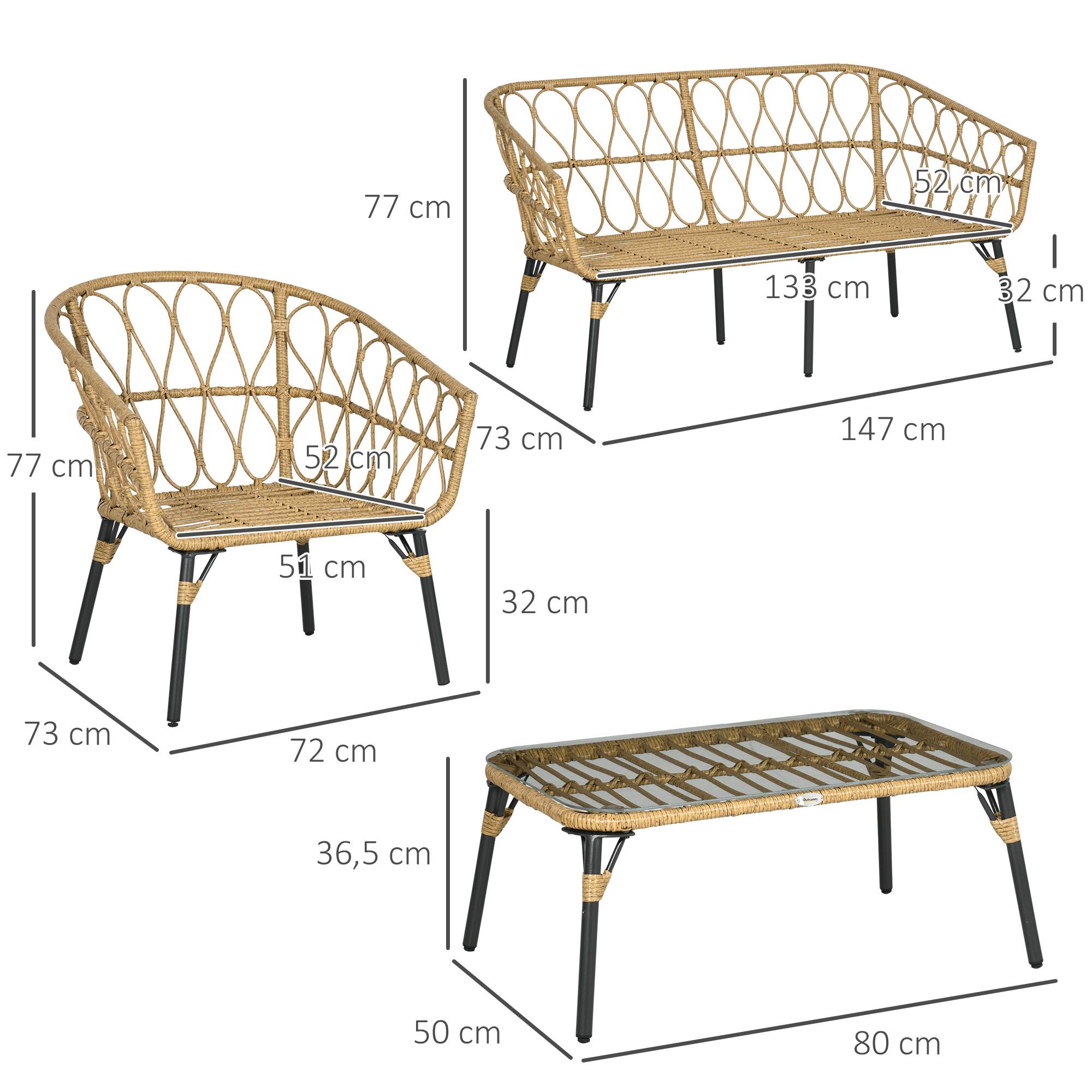 Outsunny - Salon de jardin 4 places 4 pièces style colonial table basse coussins gris inclus résine tressée aspect rotin - Outsunny - Image 3