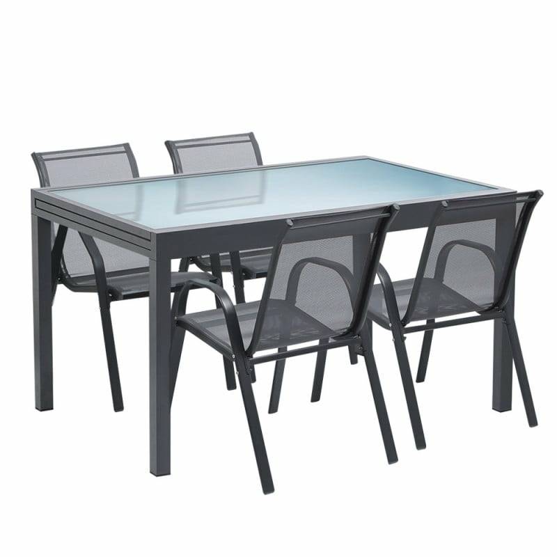Table de jardin extensible en verre avec 4 chaises - Image 1