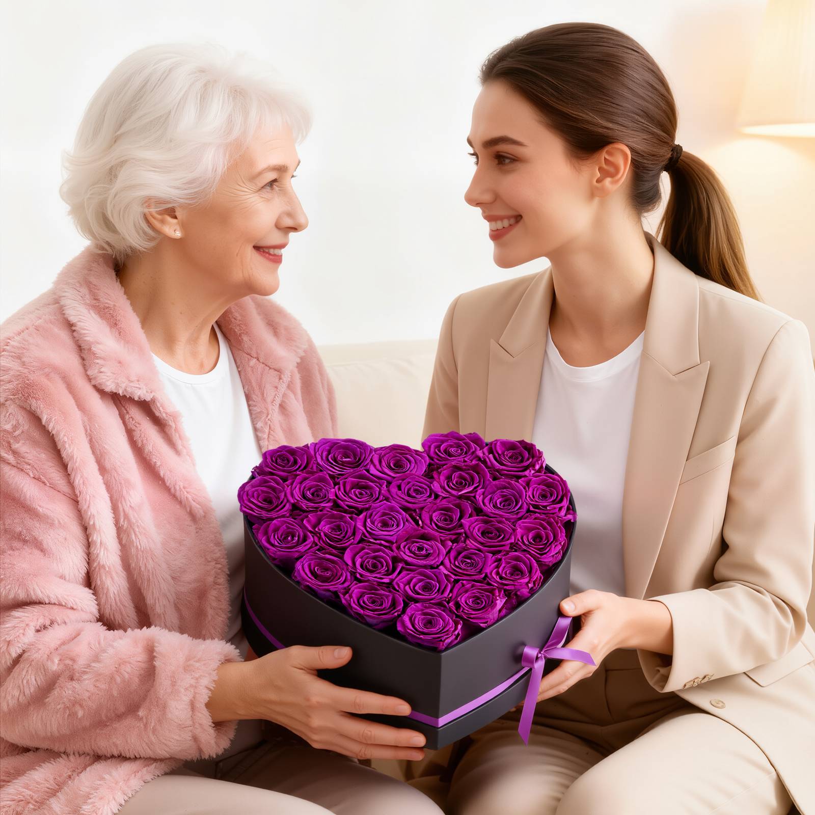 VEVOR Rose Éternelle Fleurs Éternelles Préservées Lot de 27 Boîte en Cœur Violet - Image 8