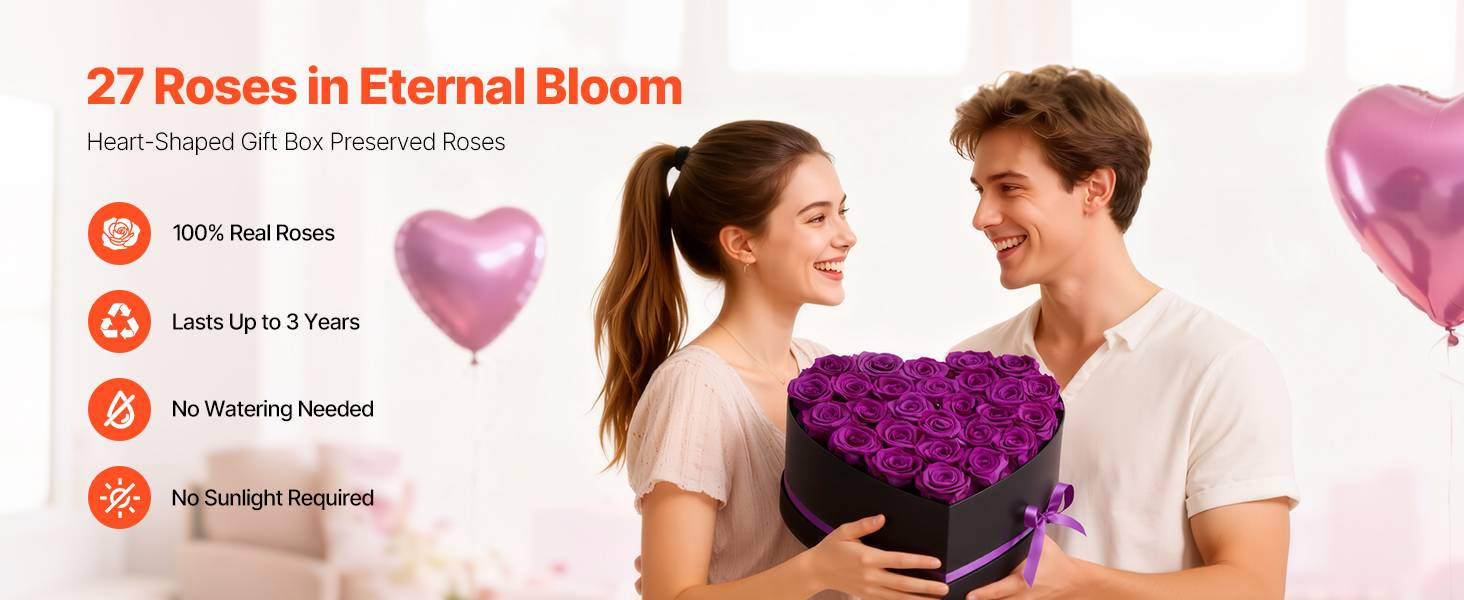 VEVOR Rose Éternelle Fleurs Éternelles Préservées Lot de 27 Boîte en Cœur Violet - Image 9