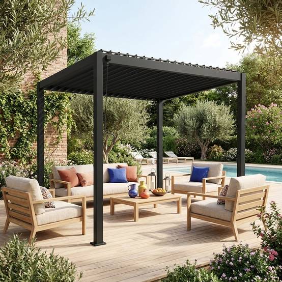 sweeek - Pergola bioclimatique aluminium anthracite Triomphe 3x3 m lames orientables | sweeek - Image 1