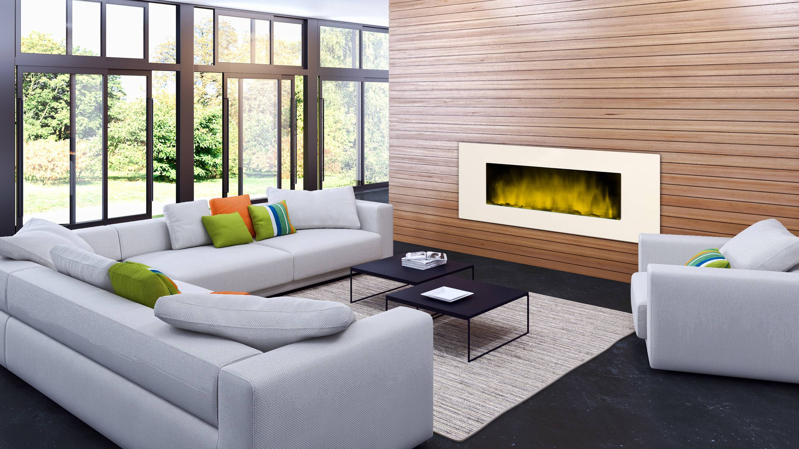 Cheminée électrique Murale White Loft XXL 120 cm Effet Flammes LED Chemin'Arte - Image 2