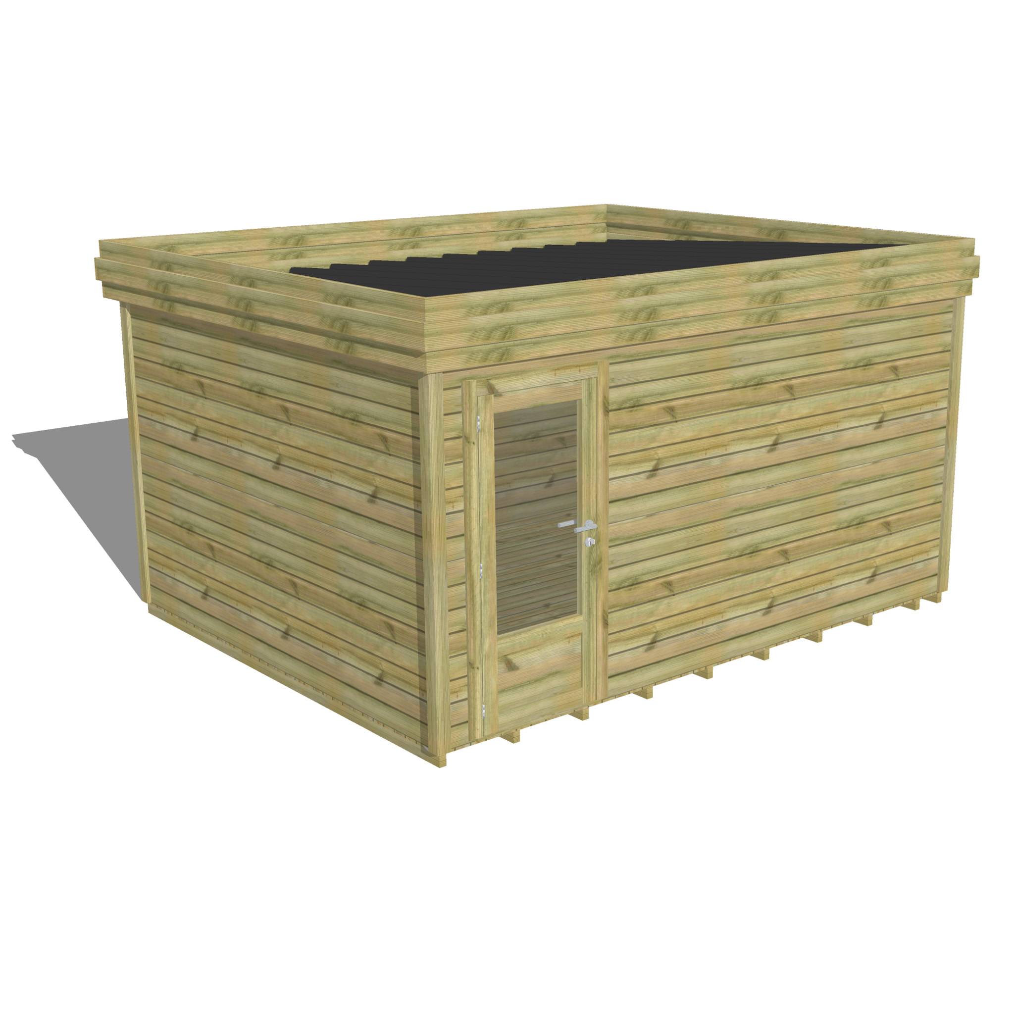ABRI DE JARDIN bois  autoclave 27mm - 4,34x3,44m / 15m2 - Bac acier - Plancher bois - Image 1