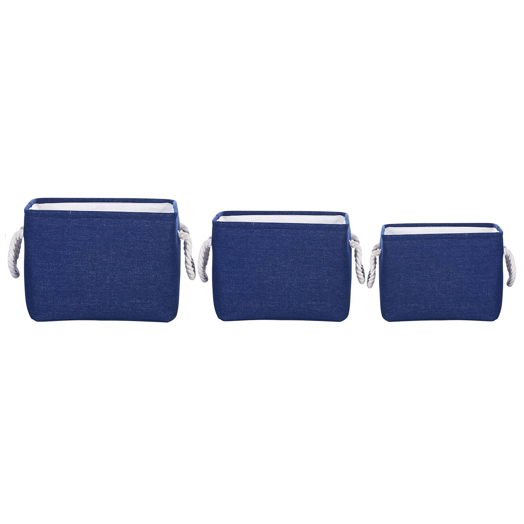 Lot de 3 Paniers de Rangement en Tissu Polyester Bleu Marine avec Poignées en Corde Boite de Rangement Organisation Salon Chambre Design Traditionnel - Image 1