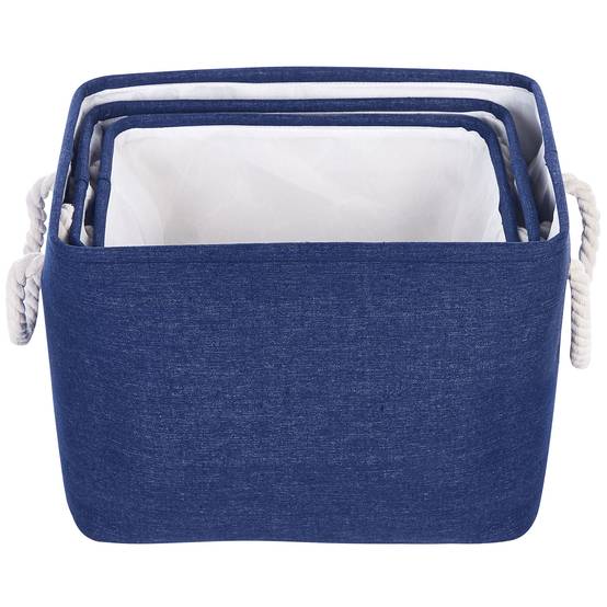 Lot de 3 Paniers de Rangement en Tissu Polyester Bleu Marine avec Poignées en Corde Boite de Rangement Organisation Salon Chambre Design Traditionnel - Image 4