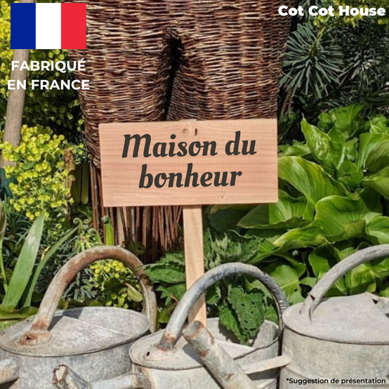Pancarte en bois gravée extérieur déco - 10 - « maison du bonheur » - Cot Cot House - Image 1
