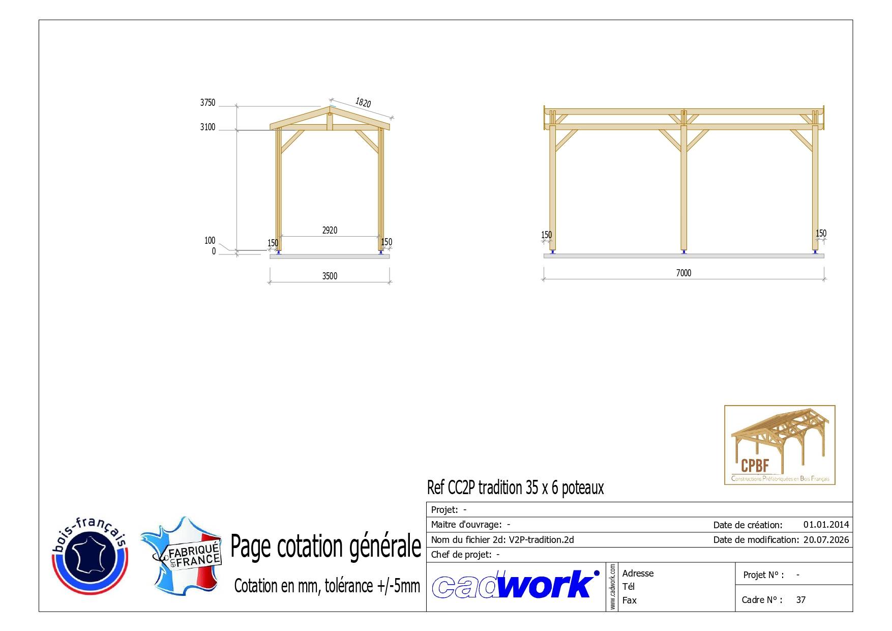 Cpbf Charpentes - Carport camping car 2 pentes en bois douglas 24 m², 6 poteaux. Abri voiture extérieur. Garantie 10 ans. - Image 4