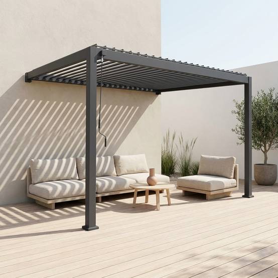 sweeek - Pergola bioclimatique aluminium anthracite adossée lames orientables 4x3m Triomphe | sweeek - Image 1