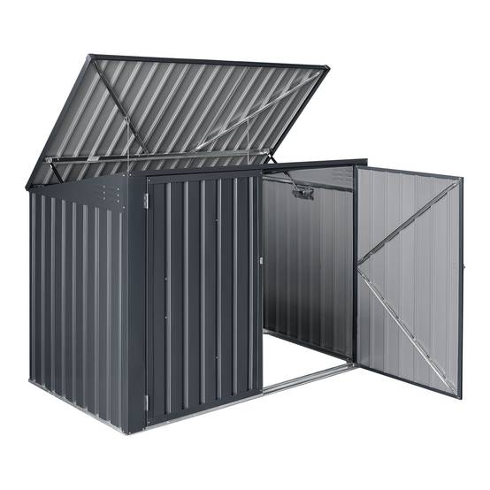 Cache poubelle Grebin avec toit rabattable pour 2 poubelles 173x101x131 cm en.casa - Image 5